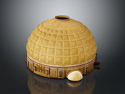 Yellowish Decorative Dome Container With Intricate Geometric Patterns And Small Ornate Base Piece 3d model