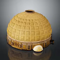 Yellowish Decorative Dome Container With Intricate Geometric Patterns And Small Ornate Base Piece