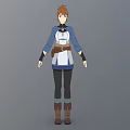 Animated Woman Character With Brown Hair Blue White Top Brown Belt And Brown Boots Standing