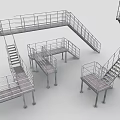 Industrial Metal Stairs with Multiple Connected Platforms Railings and Steel Structure