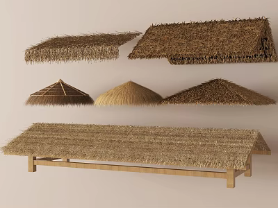 Straw Thatched Sunshades With Various Shapes For Outdoor Shading Applications 3d model