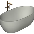 Sleek Modern White Freestanding Oval Bathtub With Wooden Faucet Design