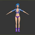3D Game Character Design Featuring Blue Hair Purple Bikini Blue Jacket And Purple Boots