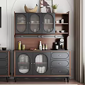 Elegant Entryway Console Cabinet And Sideboard With Glass Doors Drawers And Decorative Plants