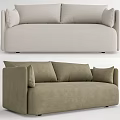 Two Seater Sofa in Light Beige and Olive Green Fabric with Modern Minimalist Design