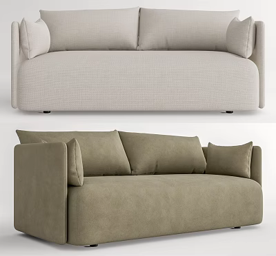 Two Seater Sofa in Light Beige and Olive Green Fabric with Modern Minimalist Design 3d model