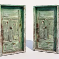 Old Green Wooden Swing Doors With Weathered Texture And Classic Design