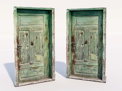 Old Green Wooden Swing Doors With Weathered Texture And Classic Design 3d model