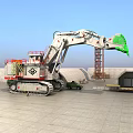 Large White Tracked Functional Vehicle With Green Bucket For Construction Sites 3d model