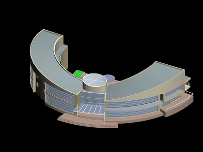 Modern Curved Office Building With Glass Facade And Circular Entrance Structure 3d model
