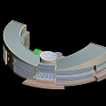 Modern Curved Office Building With Glass Facade And Circular Entrance Structure