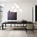 Modern Dining Table And Chairs Set With Pendant Lights And Art Painting In Room