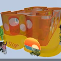Fun Kids Playground With Orange Maze Transparent Structure Cactus Decorations And Yellow Floor