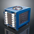 Blue Industrial Equipment Cabinet With Circular Control Panel On Top Side Interface Slots And Indicators 3d model