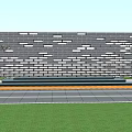 Modern Landscape Wall with Gray Bricks Flowing Water Trees and Stone Steps