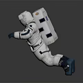 3D Model Of Astronaut Running In White Spacesuit With Gold Helmet And Blue Gloves 3d model