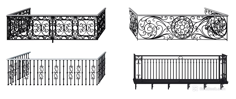 Iron Fence Designs With Ornate Scrollwork And Various Decorative Patterns 3d model