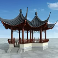 Traditional Chinese Pavilion With Curved Eaves Wooden Structure And Multi Layered Roof Design