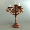 Vintage Bronze Candle Lamp With Curved Scroll Decorations And Multiple Holders