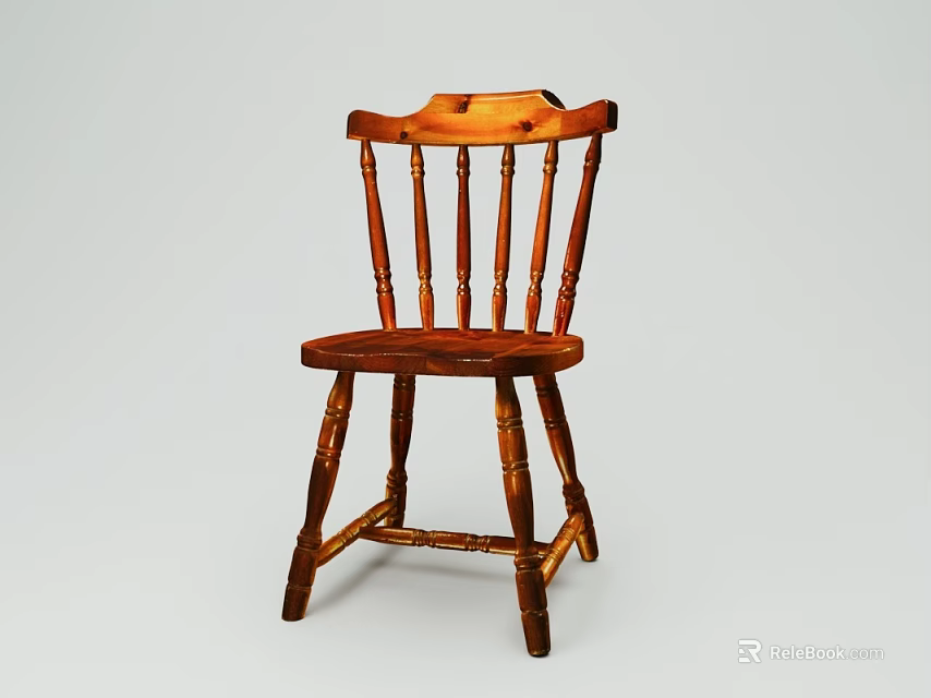 Solid Wood Leisure Chair With Spindle Back Design And Curved Armrests 3d model 