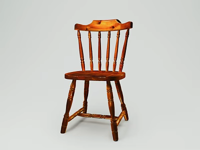 Solid Wood Leisure Chair With Spindle Back Design And Curved Armrests 3d model
