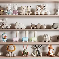 Colorful Soft Plush Toys With Various Animal Designs Displayed On Shelves
