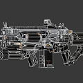 Futuristic Tactical Rifle With Black Orange Accents Mechanical Structure Barrel Magazine Scope Grip