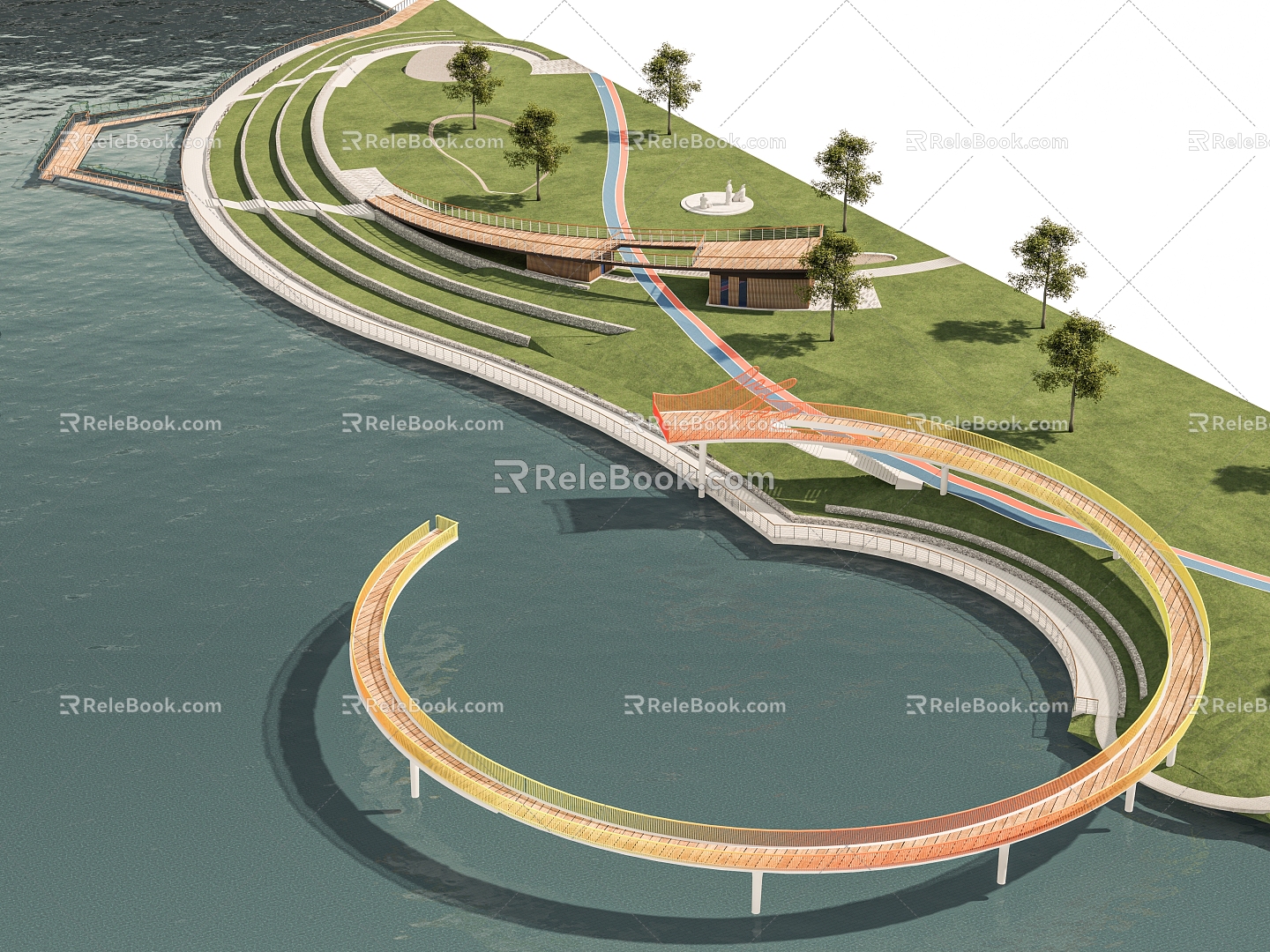 Modern Waterfront Landscape Waterfront Landscape Municipal Park City Municipal Park Corridor Bridge Trestle Road Landscape Bridge Viewing Platform Linear Park Pocket Park model