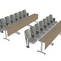 Modern Conference Room Table and Chair Set With Light Wood Tabletop and Gray Padded Chairs