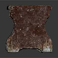 Dark Colored Wooden Bench With Worn Surface Central Hole And Curved Legs