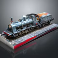 Vintage Steam Train Model With Metal Body On Display Base With Gravel