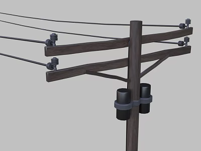 Wooden Utility Pole Structural Design With Crossarms Power Lines And Insulators 3d model