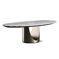 Modern Oval Dining Table With Marble Top And Unique Metal Base Design 3d model