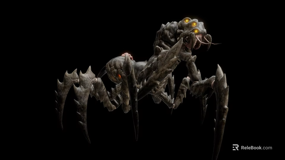 Menacing Fantasy Creature Spider Insect Hybrid With Glowing Yellow Eyes Sharp Claws And Chitinous Exoskeleton 3d model 