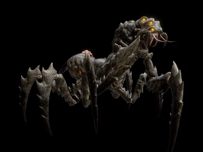 Menacing Fantasy Creature Spider Insect Hybrid With Glowing Yellow Eyes Sharp Claws And Chitinous Exoskeleton 3d model
