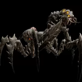 Menacing Fantasy Creature Spider Insect Hybrid With Glowing Yellow Eyes Sharp Claws And Chitinous Exoskeleton