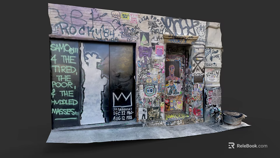 Abstract Painting of Urban Street Art with Graffiti Stickers and Mural on Weathered Wall 3d model 
