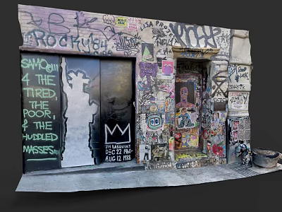 Abstract Painting of Urban Street Art with Graffiti Stickers and Mural on Weathered Wall 3d model