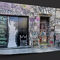 Abstract Painting of Urban Street Art with Graffiti Stickers and Mural on Weathered Wall