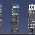 Futuristic Architecture Three Tall Illuminated Skyscrapers With Modern Design Elements