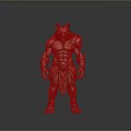 Wolf Humanoid Character With Muscular Build Orange Skirt And Arm Guards Standing Pose