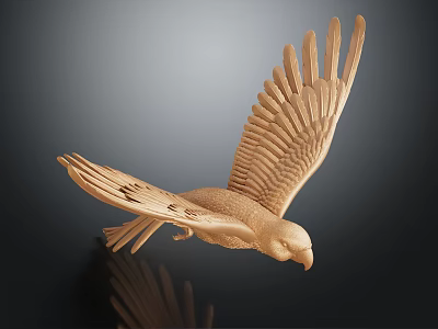 Wooden Flying Eagle Sculpture With Spread Wings And Intricate Carved Details For Furniture Decor 3d model