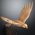 Wooden Flying Eagle Sculpture With Spread Wings And Intricate Carved Details For Furniture Decor