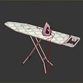 White Ironing Board With Purple Iron And Folding Stand For Home Use