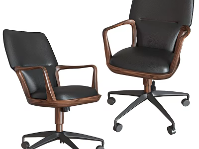 Modern Black Leather Office Chairs With Wooden Armrests And Metal Bases 3d model