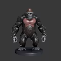Gorilla Sculpture 3D Model With Standing Pose Brown Fur Pink Chest And Black Base