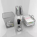Transparent Office Supplies With Wastebasket File Holder Pen Stand And Alarm Clock