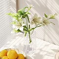Modern White Sideboard Featuring Coffee Machine Fruits Green Plants and Storage Shelves in Sunlit Room