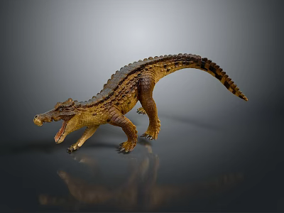 Realistic Crocodile Model With Open Mouth And Textured Skin And Reflection In Standing Pose 3d model