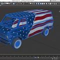 Vintage Blue Van With American Flag Stars And Stripes Design